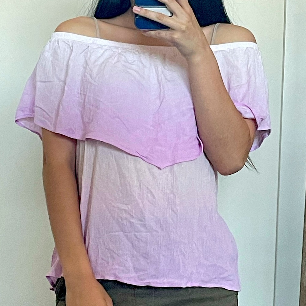 Purple And White Ombre Off The Shoulder Top Size S